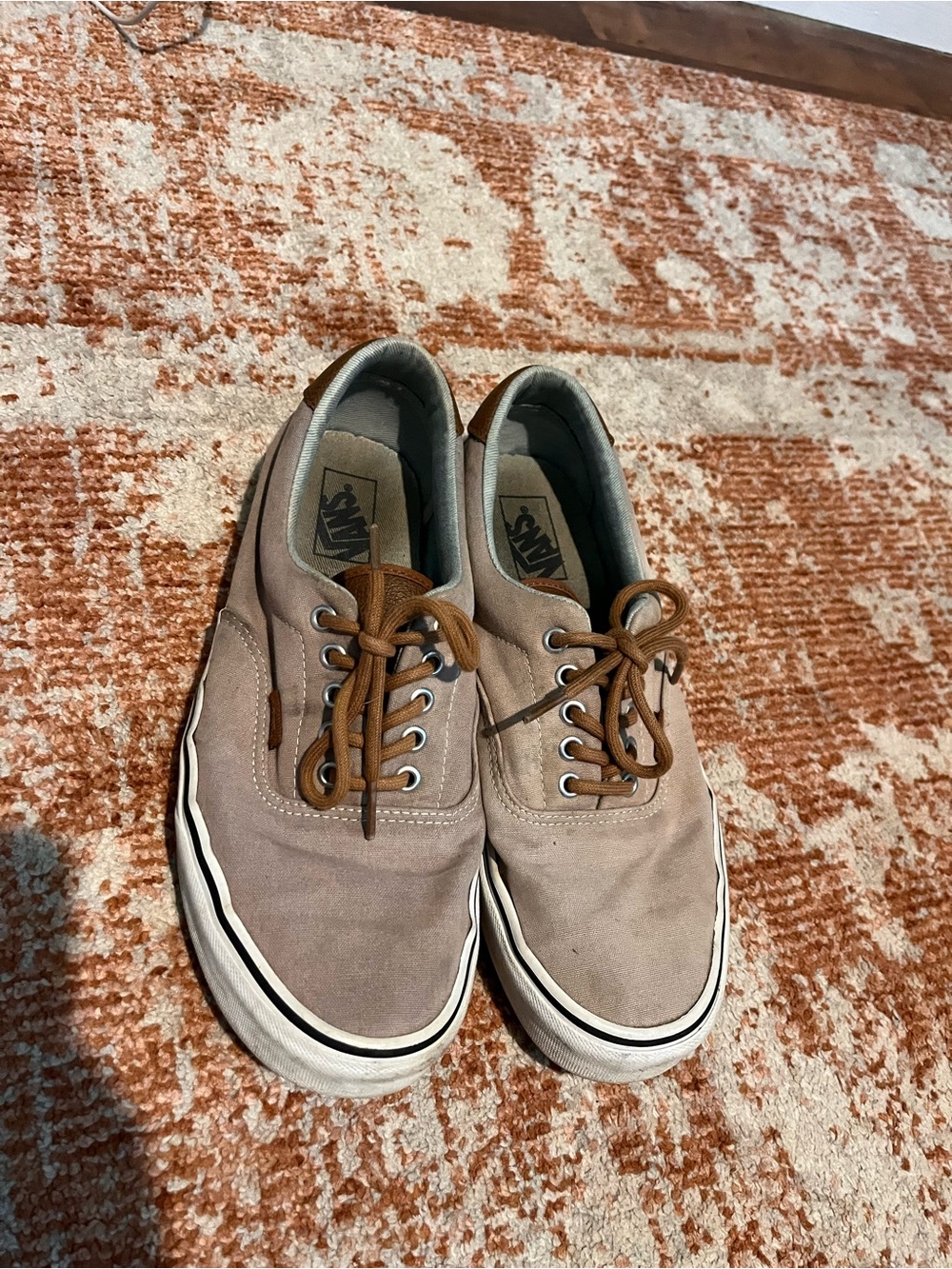 Vans Beige Canvas Low-Top Sneakers with Brown Laces
